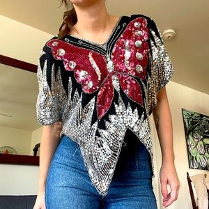 Vintage Sequin Butterfly Top